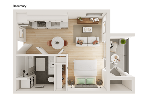 Floor plan for studio, 1 bath, 386 sqft